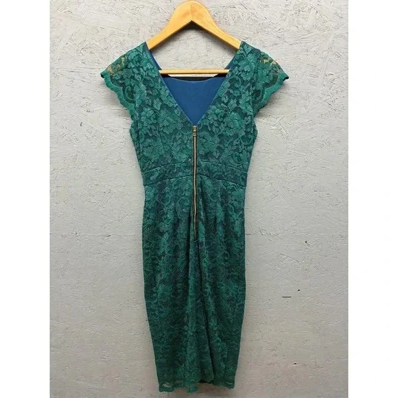 ABS Allen Schwartz Teal Lace Midi Dress - Picture 3 of 10